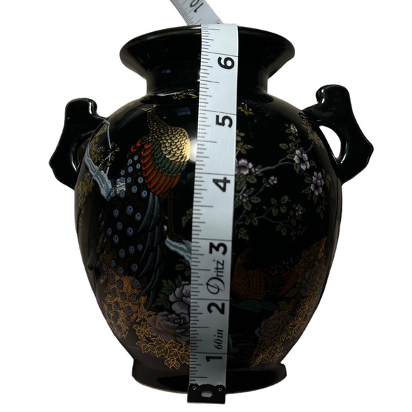 Japanese Vintage Black Gold Trimmed Peacock Vase BEAUTIFUL - Picture 9 of 11